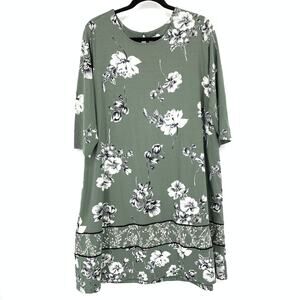 J. Jill Wearever Collection Shift Dress Womens Sz XLP Green Floral Print NEW